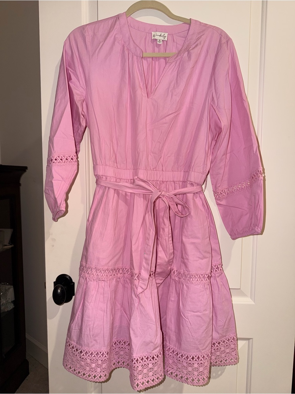 Pink Eyelet Tie-Waist Kids Dress